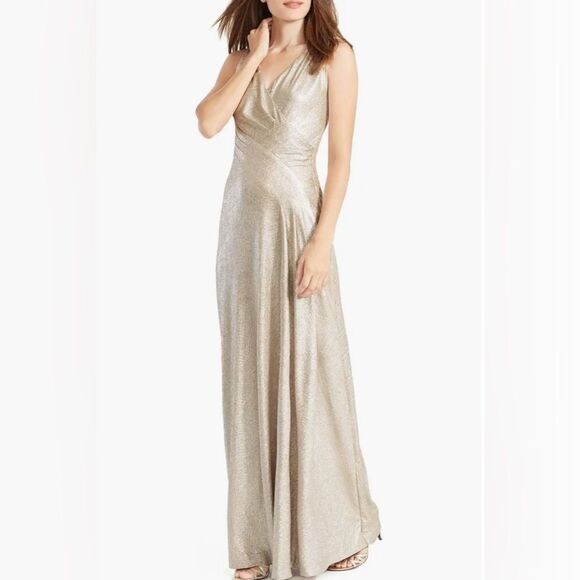 Lauren Ralph Lauren Evening Metallic Fit and Flare Gown Dress 8 - Picture 1 of 10